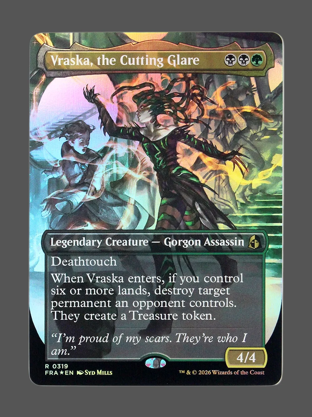 vraska-the-cutting-glare-319-foil.webp Vraska, the Cutting Glare Foil MTG proxy card from Reality Fracture #319