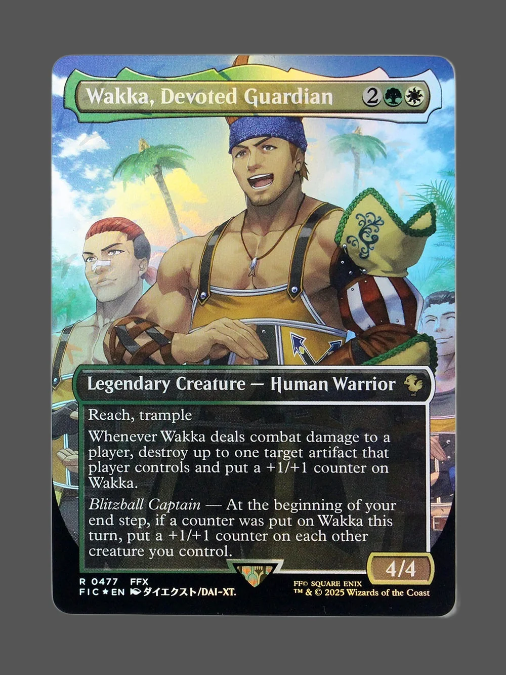 wakka-devoted-guardian-477-chocobotrackfoil.webp Wakka, Devoted Guardian Chocobotrack Foil MTG proxy card from Final Fantasy Commander #477