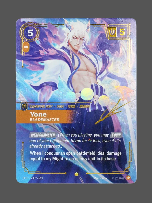 Yone - Blademaster Signature Foil Riftbound proxy card from Spiritforged #233*/221