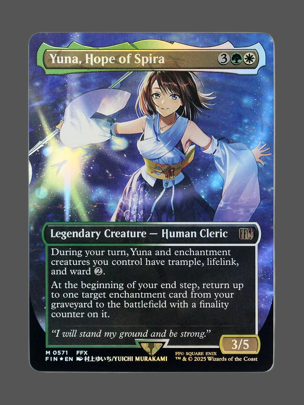 yuna-hope-of-spira-571-chocobotrackfoil.webp Yuna, Hope of Spira Chocobotrack Foil MTG proxy card from Final Fantasy #571
